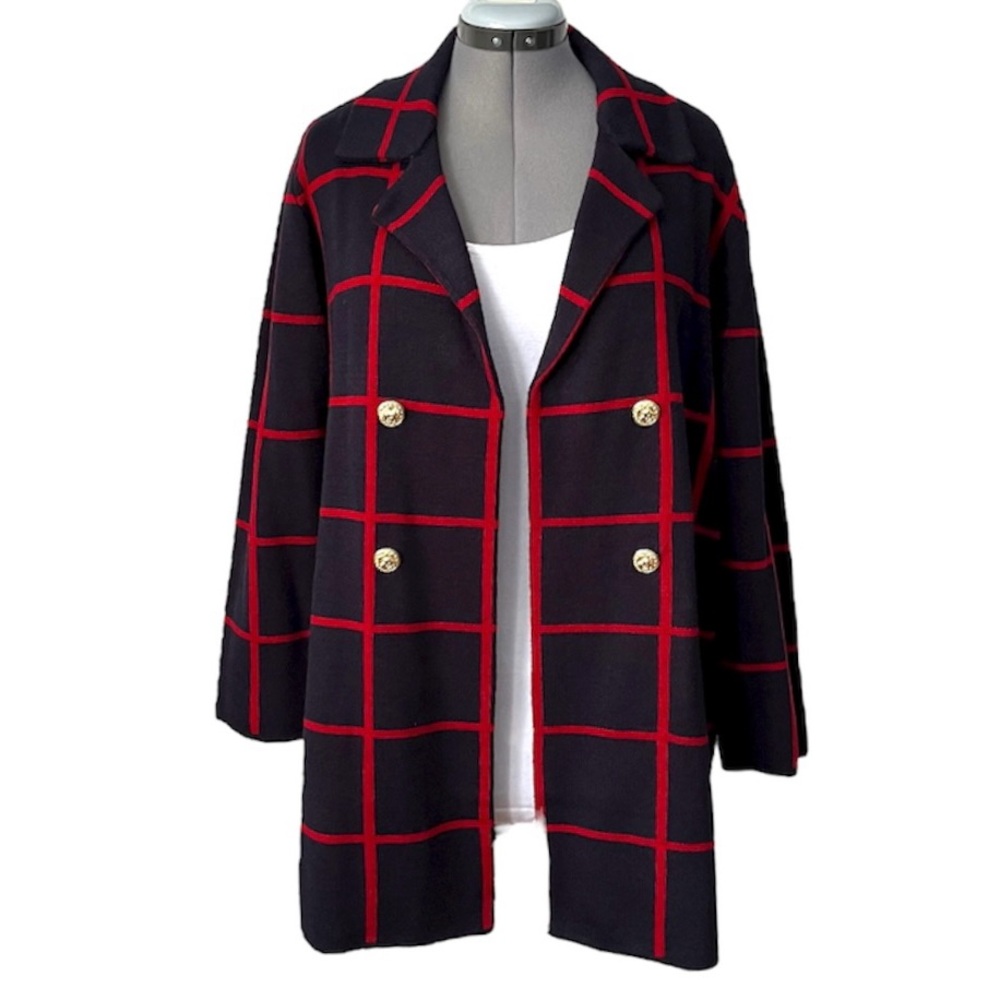 Anne Klein windowpane check open- front cardigan XL